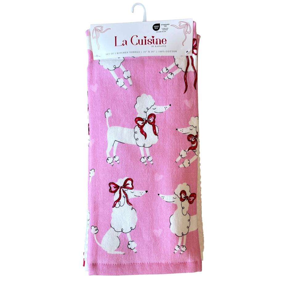 Pink Poodles Kitchen Dish Towels 5pk La Cuisine Valentines Day New